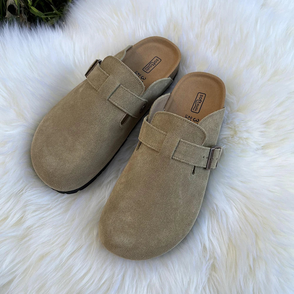 35~43 Women's Slipper Natural Cow Leather Outside Brand Fashion Buckle Comfortable Slippers Women