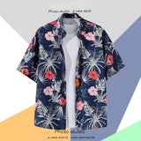 Men Street Fashion Summer Daily Shirt Hawaiian Cartoon Print Casual Loose Shirts Short Sleeve Beach Loose Tops