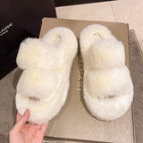 Winter Fluffy Slippers Women 2024 New House Home Fur Slippers For Women Flat Platform Cozy Fuzzy Indoor Shoes Korean Slides