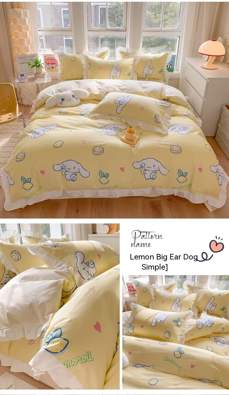 Sanrio Kids Bedding Set Kuromi Cinnamoroll Mymelody Duvet Cover Bed Sheet Pillowcase Bedsheet Double Single King Queen Twin Size