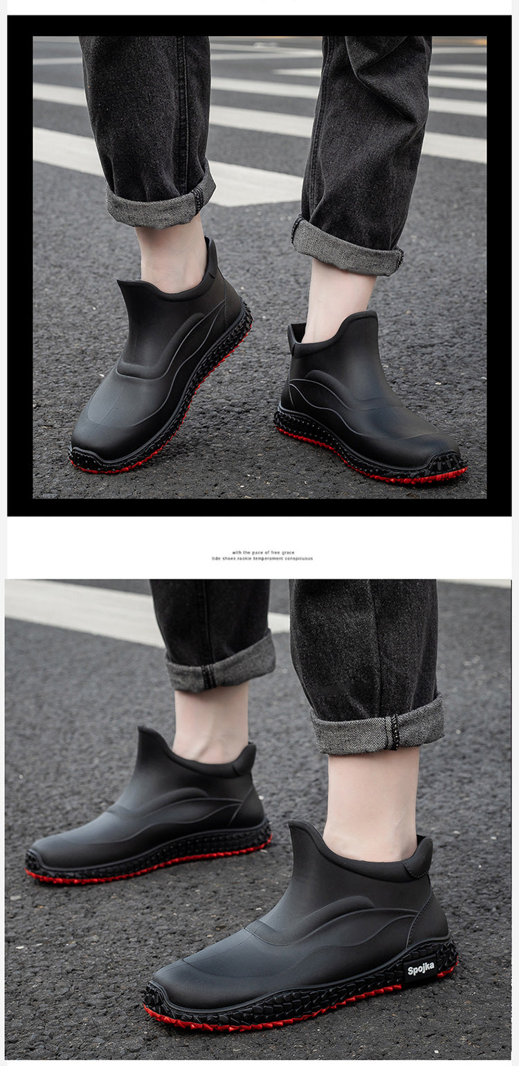 Rain boots mens new short cotton rain boots outdoor fishing shoes thick sole non-slip waterproof shoes kitchen work rubber shoes