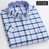 100% Cotton Breathable Men Oxford Short Sleeve Summer Plaid Striped Male Shirt Business Regular Fit Oversized Clothes