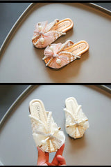 슬리퍼 Children's Slippers Summer New Bow Girl Princess Shoes Soft Sole Home Shoes Flat Kids Shoes Fashion Girl Slippers flip flops