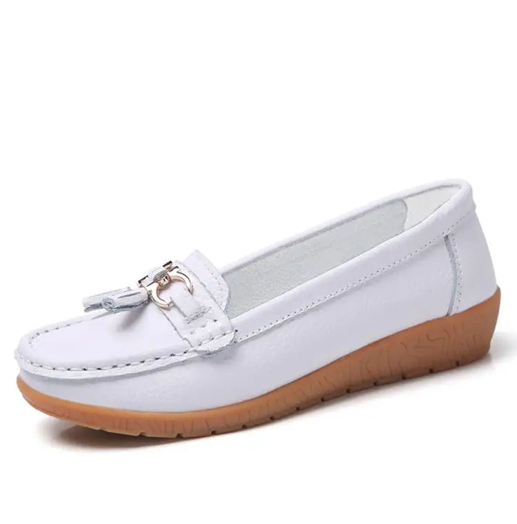 Women Flats Fashion Bowtie Genuine Leather Retro Flat Shoes Hollow Nurse Shoes Slip On Casual Tenis Feminino Plus Size