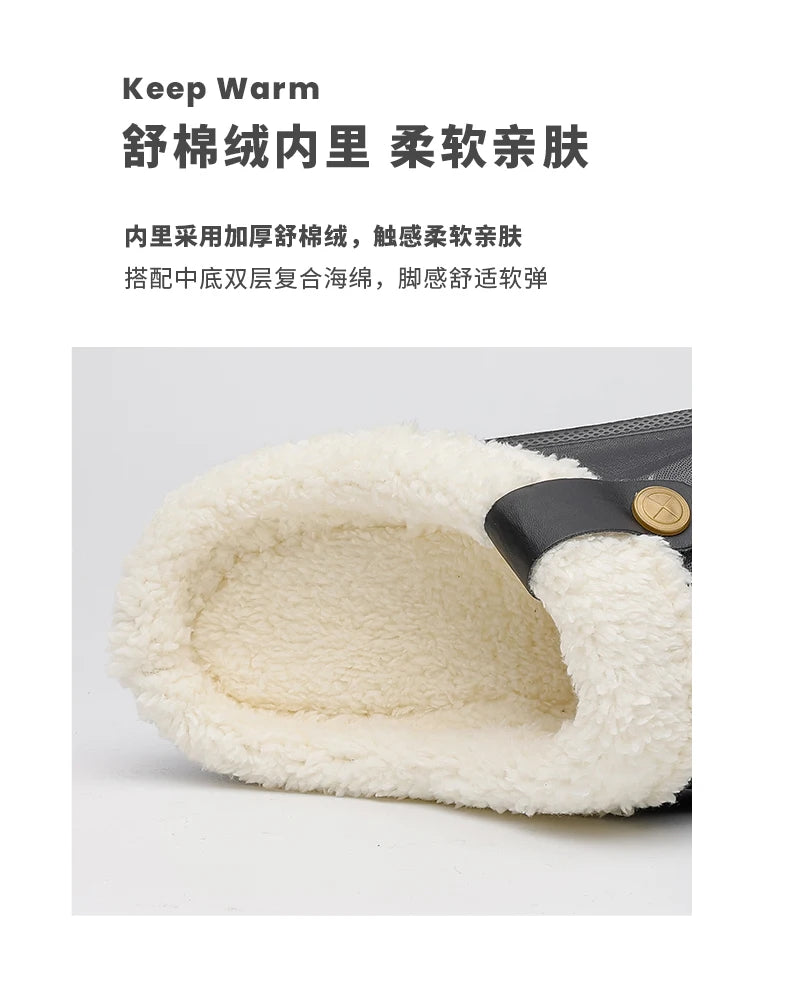 MAEDEF Men Women Slippers Waterproof EVA Warm Furry Wrapped Slippers Indoor Home Cotton Shoes Fur Slides Plush Winter Slippers