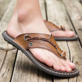 2023 Summer Handmade Leather Slippers Trendy Fashion Men's Flip-flops Outdoor Breathable Comfortable Men and Simple Sandals