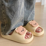 Cute Bear Design Thick Sole Women Slippers Slides Bathroom Beach Indoor Sandals Summer Couple Shoes