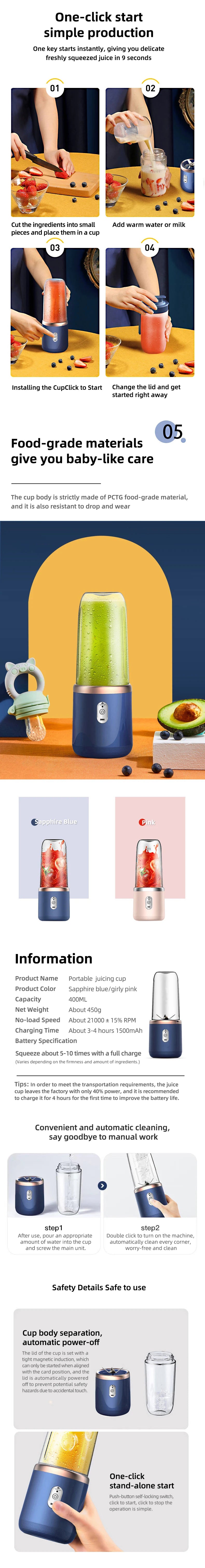 Double Cup Multifunction Usb Fruit Mixers Juicers Portable Electric Juicer Blender Fruit Juicer Cup Food Milkshake Juice Maker