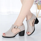 Women Fashion Fish Mouth Shoes Chunky Heel Metal Decorative Buckle Sandals Casual Shoes 2024 Sandals Summer New Women's Sandals