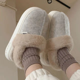 2024 New Women's Winter Fashion Matching Splicing Padded Cotton Non-slip Warm Home Slippers