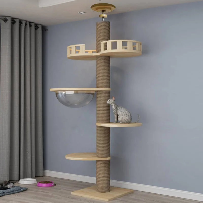 Highly Customizable Wooden Cat Climbing Frame Tree Tower Sisal Rope Hammock Cat Bed Multiple Platforms For Cat Scratching Post