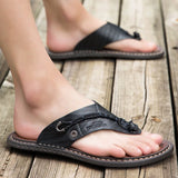 2023 Summer Handmade Leather Slippers Trendy Fashion Men's Flip-flops Outdoor Breathable Comfortable Men and Simple Sandals