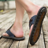 2023 Summer Handmade Leather Slippers Trendy Fashion Men's Flip-flops Outdoor Breathable Comfortable Men and Simple Sandals