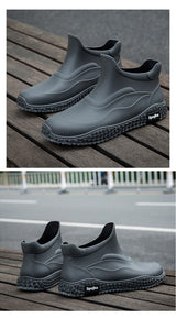 Rain boots mens new short cotton rain boots outdoor fishing shoes thick sole non-slip waterproof shoes kitchen work rubber shoes