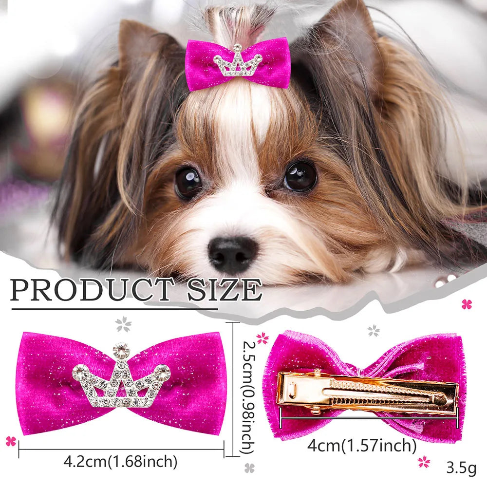 10PCS Glitter Dogs Bow Hairpin Puppy Crown Bow Clips for Dog Queen Cat Dog Hair Clip Dog Hair Accessories Pet Supplies