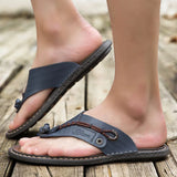 2023 Summer Handmade Leather Slippers Trendy Fashion Men's Flip-flops Outdoor Breathable Comfortable Men and Simple Sandals