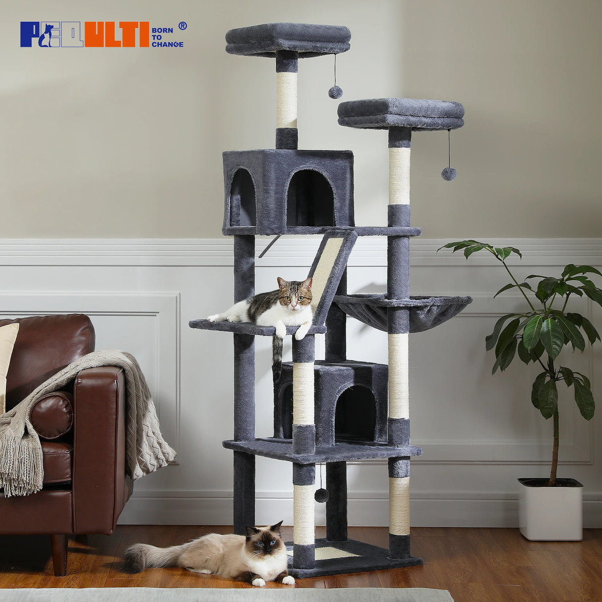 Large Cat Tree Tall Cat Tower for Indoor Cats Multi-Level Plush Cat Condo with Scratching Posts Scratching Boards Perches Caves