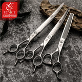 Fenice Professional Dog Grooming Scissors Kit Cutting Curved Thinning Shear 9CR Satinless Steel Scissors Set