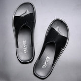 Leather Slippers For Men New Hotel Beach Summer Shoes High Quality Big Size  Slip On Light Flats Male Flip Flops 2023