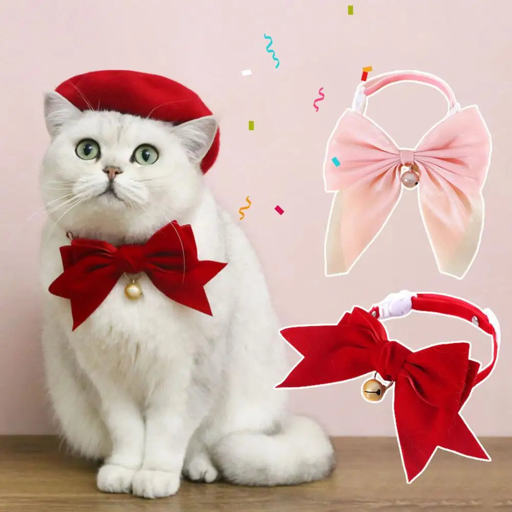 Pet Neck Circle Eye-catching Safe Buckle Fine Craftsmanship Pet Kitten Cat Velvet Bowknot Necklace Cat Collar Dress-up