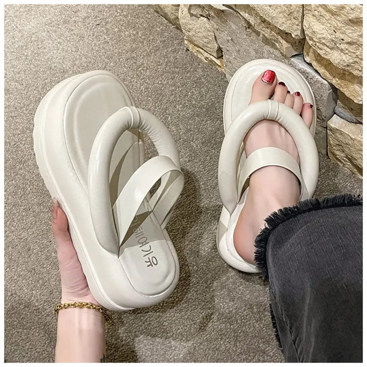 Thick Sole Wedges Flip Flops for Women 2024 Summer Clip Toe Platform Sandals Woman Non Slip Beach Slippers High Heel Slides