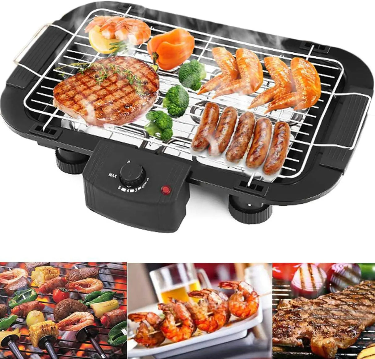 Electric Smokeless Grill, 1500W Electric Indoor BBQ Barbecue Grill, Large Capacity Household Electric Cooking Gril Non-Stick