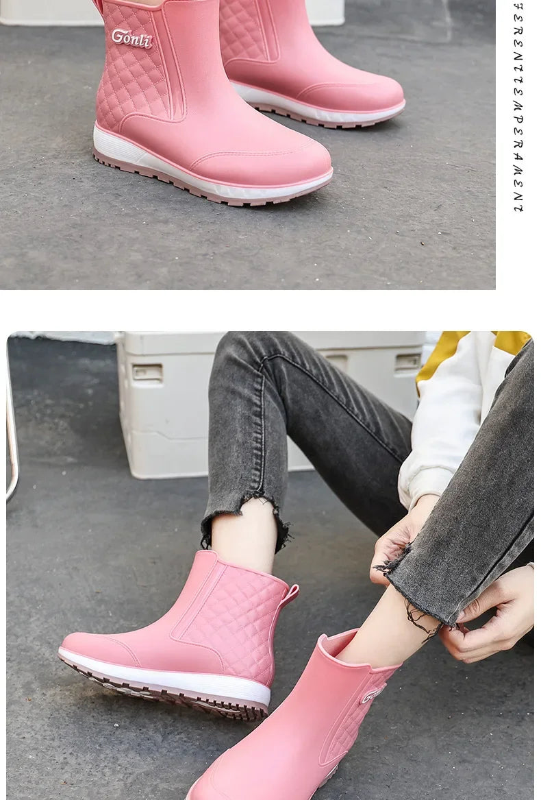 2024 New Fashionable Adult Nonslip Outer Wear Rainy Day Waterproof Rain Boots Waterproof Leisure Fishing and Sea Shoes for Women