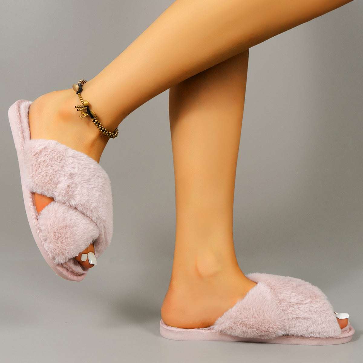 Soft Fluffy Fur Slippers New Women Winter House Warm Furry Slippers Women Flip Flops Home Slides Flat Indoor Floor Shoes