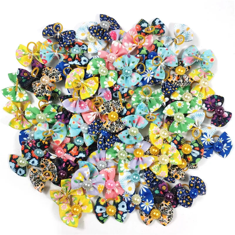 10/20/30pcs Dog Grooming Bows Love Heart Pearl Accessories Pet Dog Hair Bows Rubber Bands Small Dog Yorkshire Hair Bows