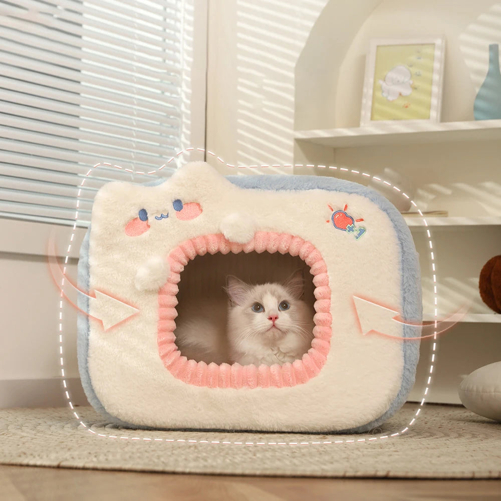 HOOPET Cute Cat Bed Warm Pet House Kitten Cave Cushion Comfort Cat House Tent Puppy Nest Small Dog Mat Supplies Bed for Cats