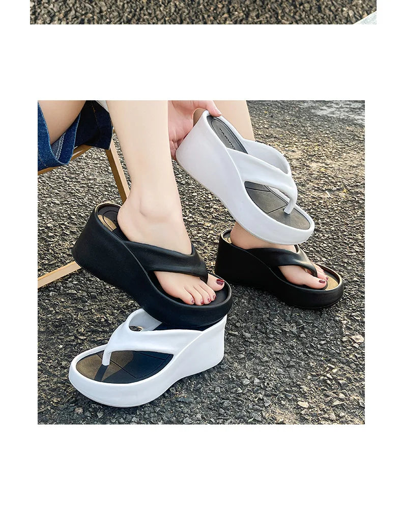 2024 Summer Flip Flops New Thick Sole Slippers for Women Platform Wedges Heel Modern Slippers EVA Ladies Sandals