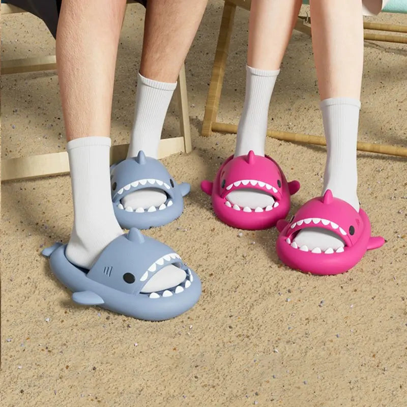 Summer Women Shark Slippers Men Eva Solid Color Slides Adults Fashion Thick Soles Flip Flops Couples Outdoor Non-Slip Sandals