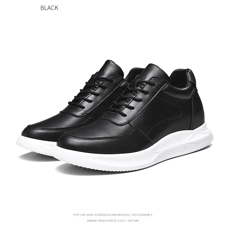 White Leather Sneakers with Thick Soles Men Shoes Outdoor Men Formal Shoes Invisible Inner Height Increasing Men's Shoes 6/8 CM