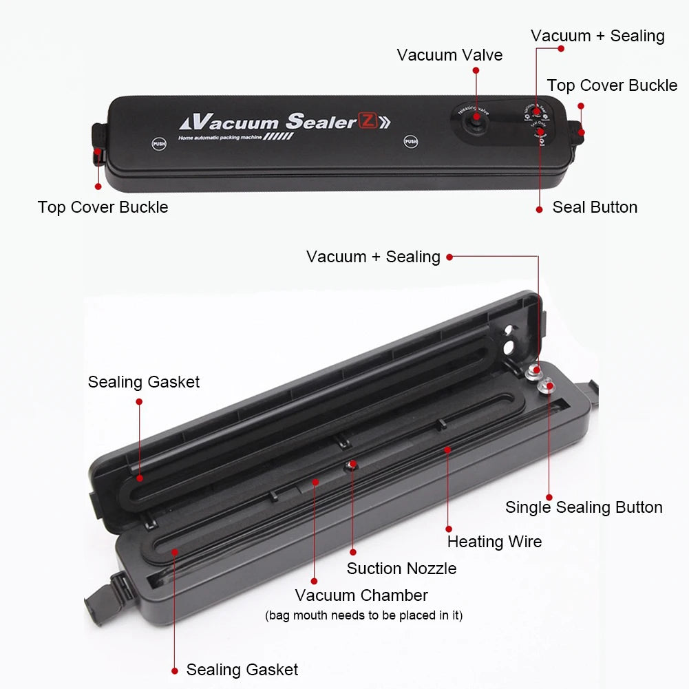 Food Vacuum Sealer Packing Machine 220V/110V Household Automatic Food Sealer Machine with 10pcs Vacuum Bag For Food Preservation