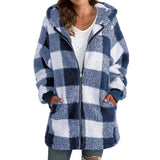 2024 New Amazon Long Sleeve Plaid Hooded Zipper Women's Jacket Loose Fit Pocket Included Casual Ladies Outerwear