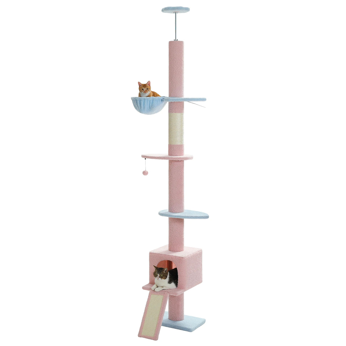 Adjustable 210-274CM Floor to Ceiling Cat Tree Tower 5 Tiers Climbing Tree for Indoor Cats with Condo Scratching Post Ladders