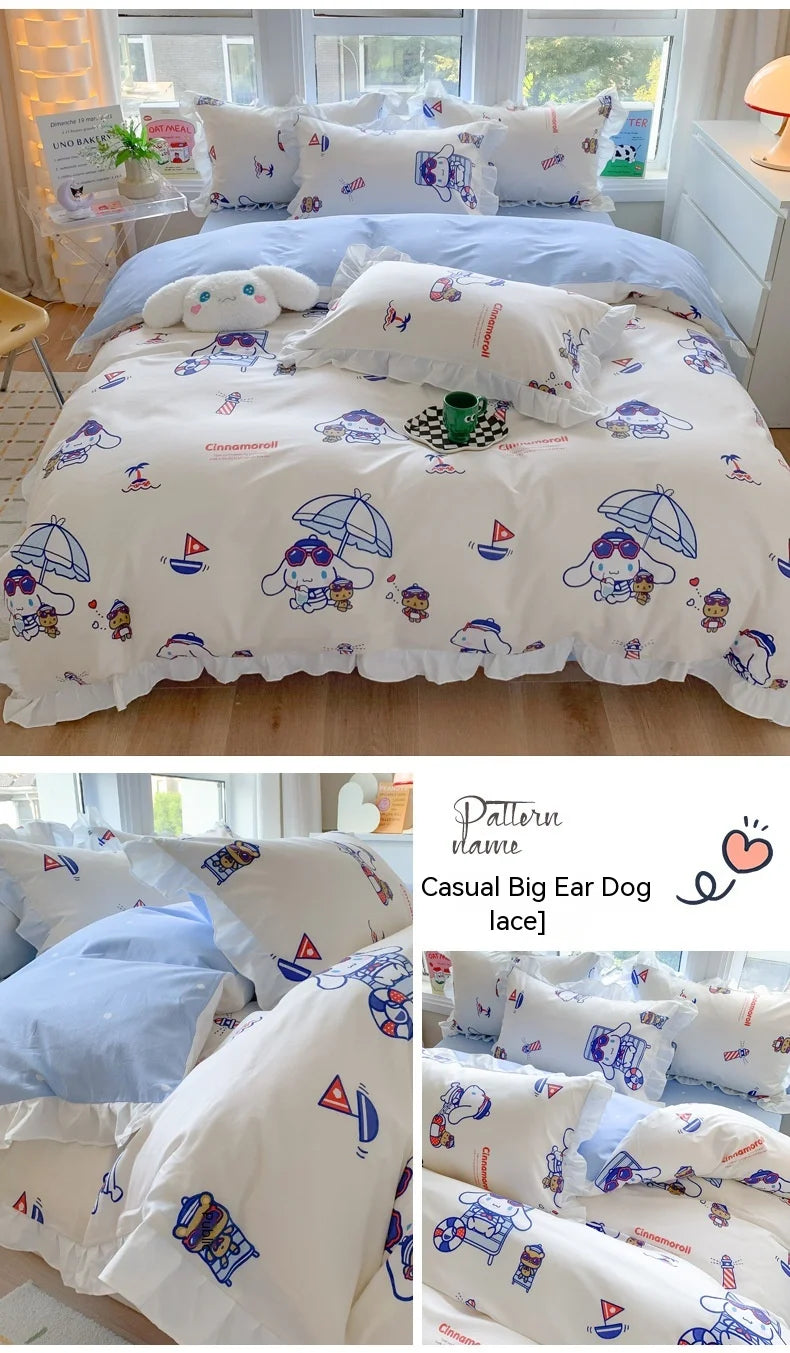 Sanrio Kids Bedding Set Kuromi Cinnamoroll Mymelody Duvet Cover Bed Sheet Pillowcase Bedsheet Double Single King Queen Twin Size