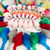 36Pcs Fur Mice Cat Toys Rattle Mouse Cat Toy Assorted Interactive Cat Toy for Indoor Kitten Cat Catch Play Mouse Toy Sound Mouse