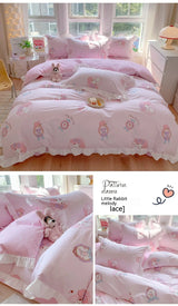 Sanrio Kids Bedding Set Kuromi Cinnamoroll Mymelody Duvet Cover Bed Sheet Pillowcase Bedsheet Double Single King Queen Twin Size