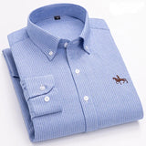 100% Cotton Oxford Shirt Men's Long Sleeve Embroidered Horse Casual Without Pocket Solid Yellow Dress Shirt Men Plus Size S-6XL