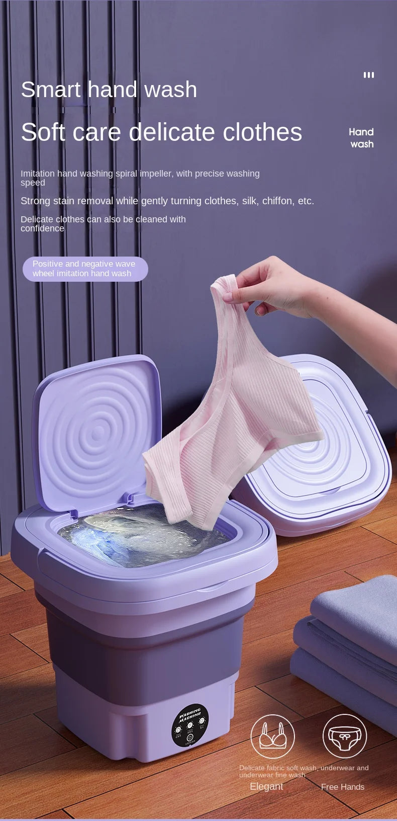 8L Portable Small Foldable Washing Machine with Spin Dryer For Socks Underwear Panties Washer Household Mini Washing Machine