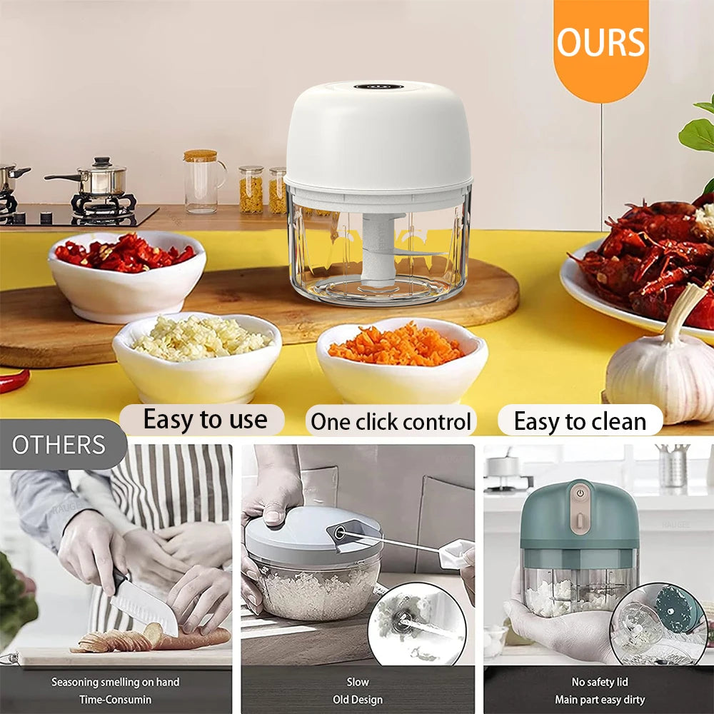 Electric Food Chopper Mini Portable Electric Garlic Vegetable Onion Chopper Multifunctional Wireless Electric Food Processors