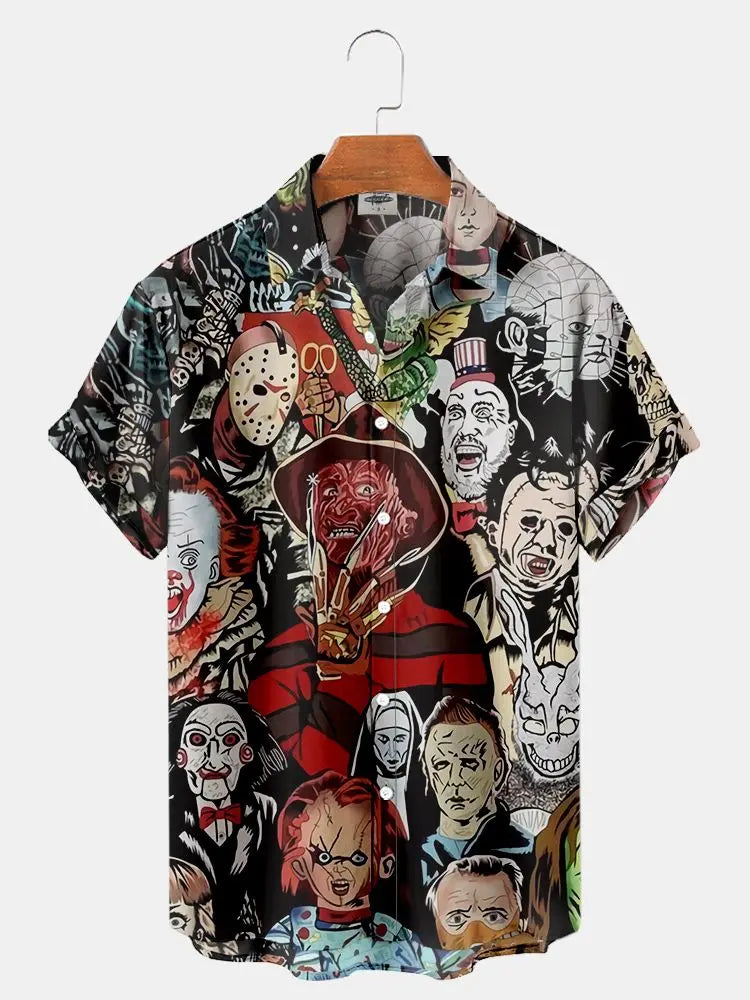 2023 Summer New Men's Shirt 3D Printed Horror Pattern Hawaiian Fashion Designer Men's Horror Shirts Movie Print 3XL Tops