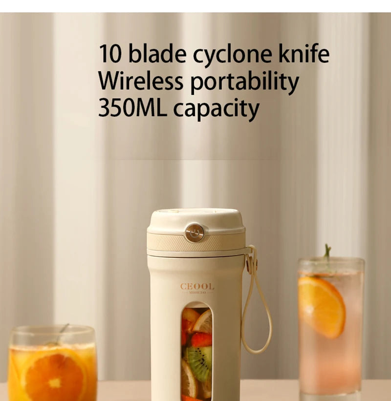 10 Blades Electric Portable Blender 350ML Juicer Fruit Mixers USB Rechargeable Smoothie Juicer Cup Squeezer Juice Maker