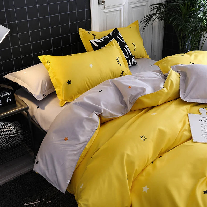 Solstice Bedding Set Duvet Cover Pillowcase Bed Linens Set Cute Yellow Gray Eye Quilt Cover Beds Flat Sheet Twin Queen King Size