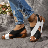 New Women Hiking Sandals Ladies Summer Shoes Retro Leather Slope Heel Thick Bottom Large Chunky Sandals for Women Platform 2024