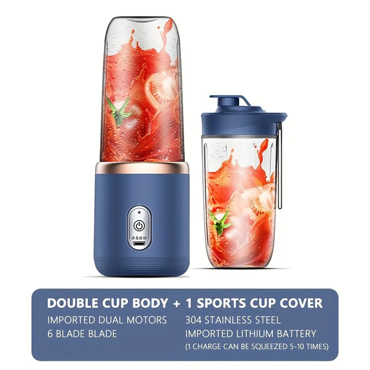 Portable Blender Bottle Electric 6 Blades Multifunction Juice Blender Fresh Juice Smoothie Blender Ice CrushCup Food Processor