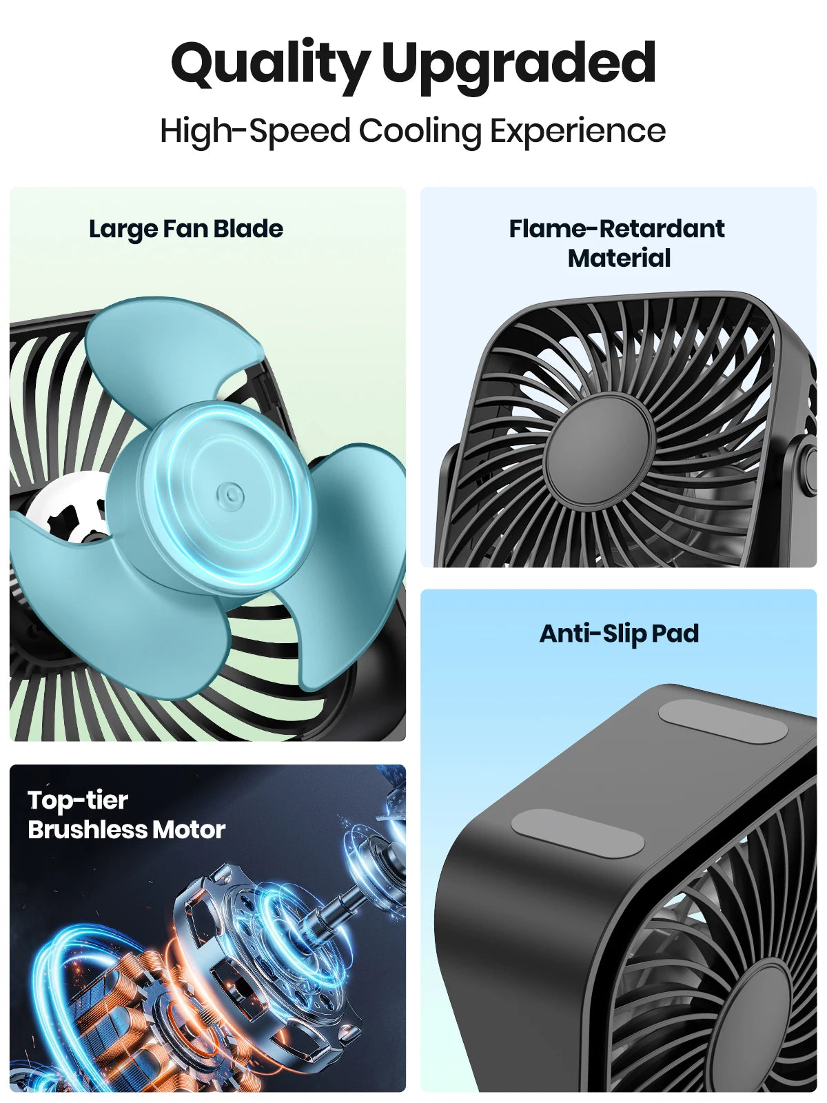 TOPK 4Inch USB Mini Portable Fan for Camping,3 Speeds Quiet Desk Table Personal Fan,360°Adjustment Standing Fans for Room Home