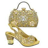 New Arrival Italian Women Wedding Shoes and Bag Set Decorated with Rhinestone Purple Shoes and Bags Sets Wedding Shoes Bride