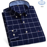 100% Pure Cotton Oxford Shirts for Men Long Sleeve  Plaid Shirt Striped Male BusinessTartan  Red Shirt Mans Designer Clothes